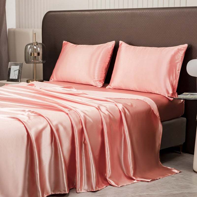 Silky Satin 4-Piece Bed Sheet and Pillowcase Set