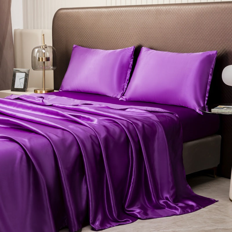 Silky Satin 4-Piece Bed Sheet and Pillowcase Set