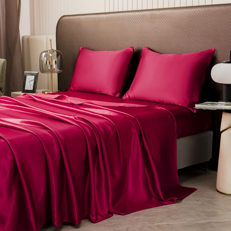 Silky Satin 4-Piece Bed Sheet and Pillowcase Set