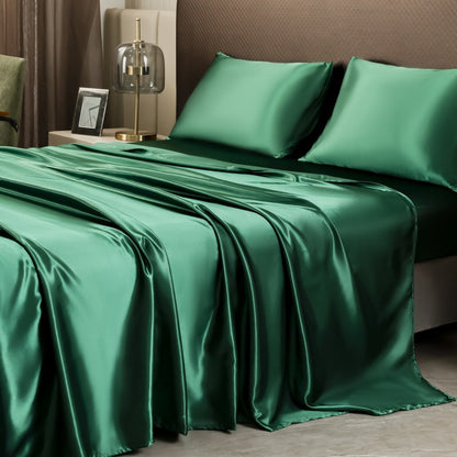 Silky Satin 4-Piece Bed Sheet and Pillowcase Set
