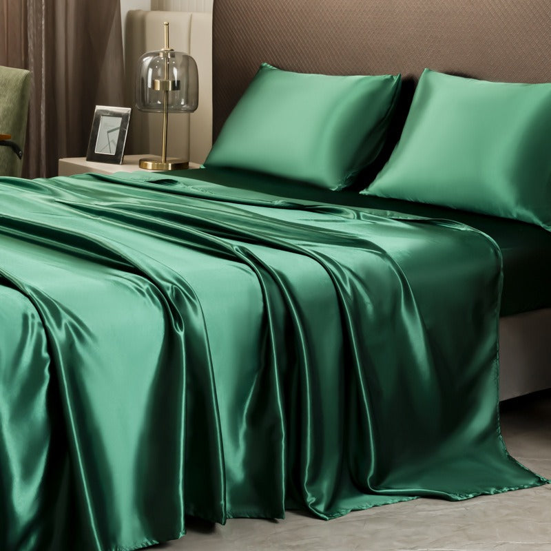 Silky Satin 4-Piece Bed Sheet and Pillowcase Set