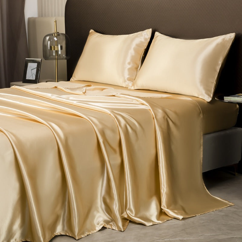 Silky Satin 4-Piece Bed Sheet and Pillowcase Set