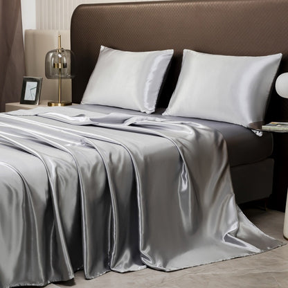 Silky Satin 4-Piece Bed Sheet and Pillowcase Set