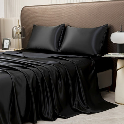 Silky Satin 4-Piece Bed Sheet and Pillowcase Set